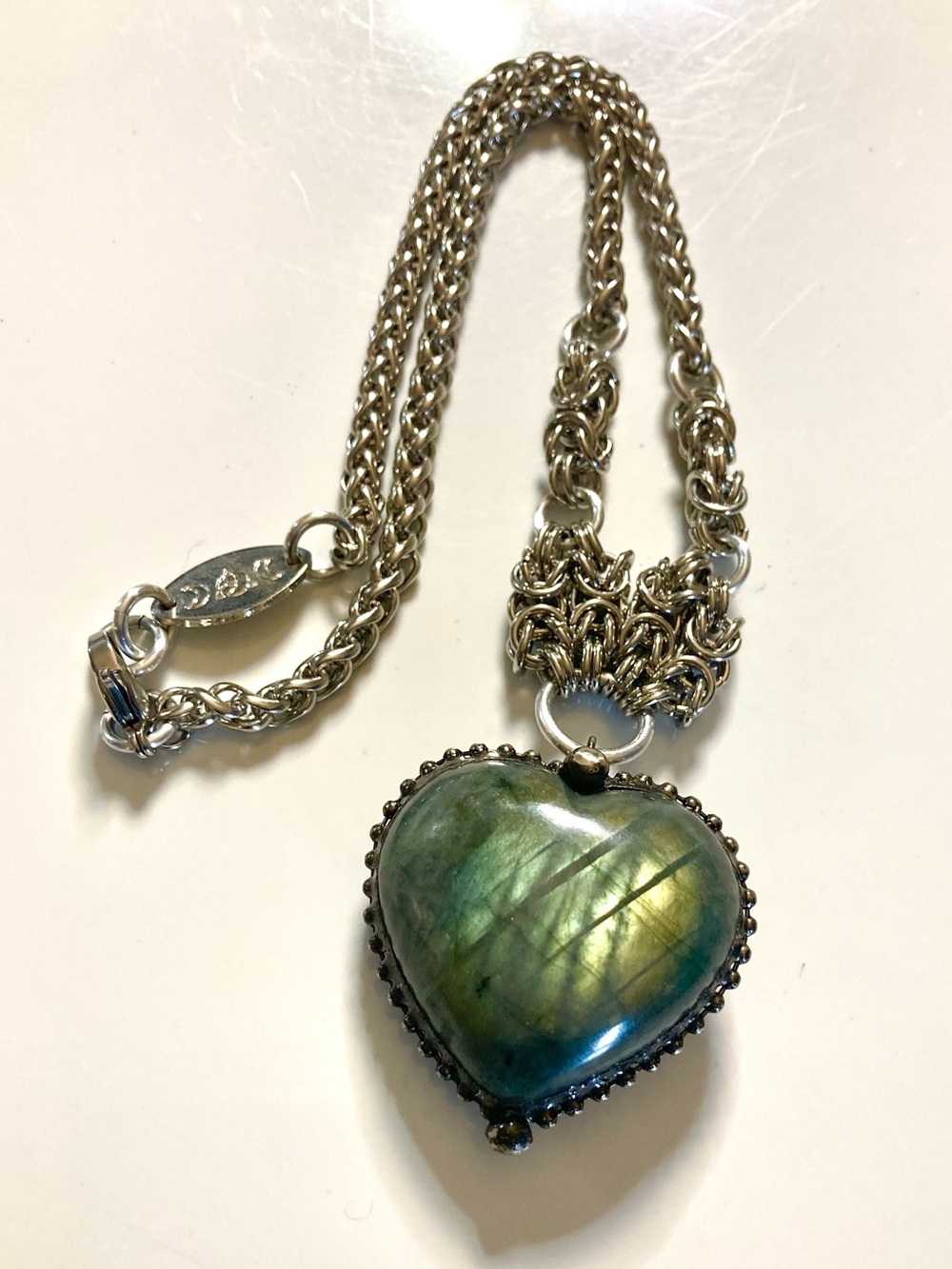 Genuine iridescent labradorite gemstone heart shape charm boho choker necklace . - Picture 3 of 16